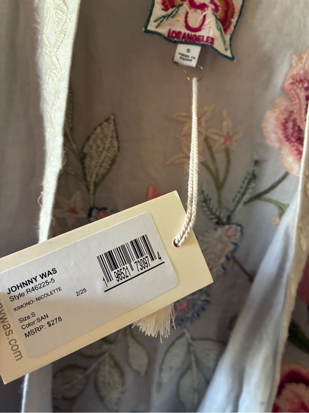 NWT JOHNNY WAS Linen Embroidered Floral & Butterfly Kimono Small Boho Beachy - Picture 2 of 6